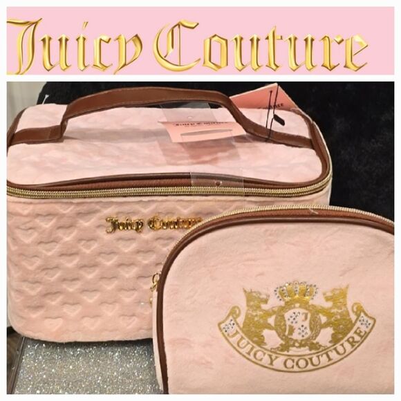 Juicy Couture Heritage & Heart Embossed Velour Double Travel Cosmetic Bags - Picture 2 of 9